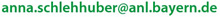 Bitte geben Sie die E-Mail-Adresse entsprechend dem Muster ein. Sie setzen sich aus vorname.name@anl.bayern.de zusammen.