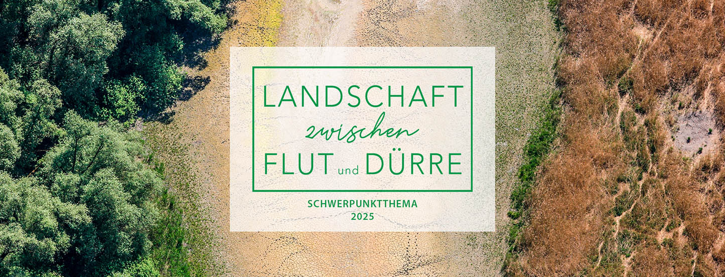 Titelbild des Schwerpunktjahres 2025 mit Logo Schriftzug und Landschaftsbild aus der Luft.